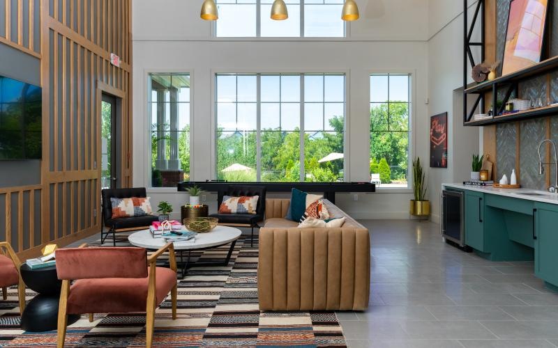 a living room with a large window