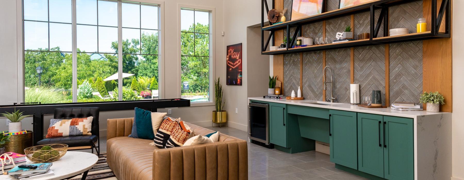Beautiful clubroom with lounge seating and natural lighting